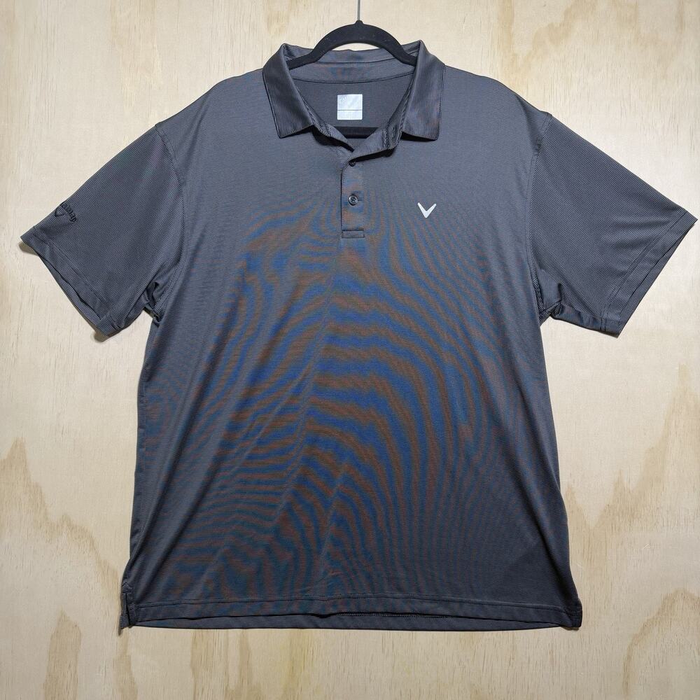 Callaway Golf Polo Shirt Mens XL Gray Striped Performance‎ Short Sleeve